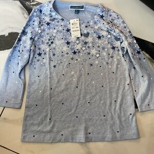 Karen Scott Blue Star Print Blouse size PS